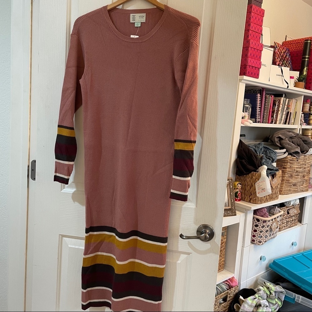 NWT Anthropologie Parvati Midi Column Sweater Dress Pink Long Sleeve Striped New - Picture 7 of 12